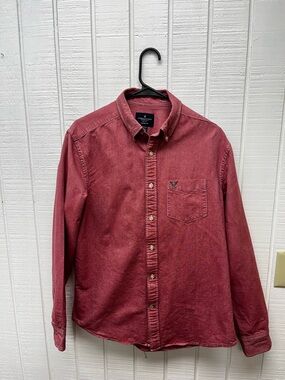 American Eagle Men’s Medium Button Down Casual Nantucket Red LS Shirt Preppy
